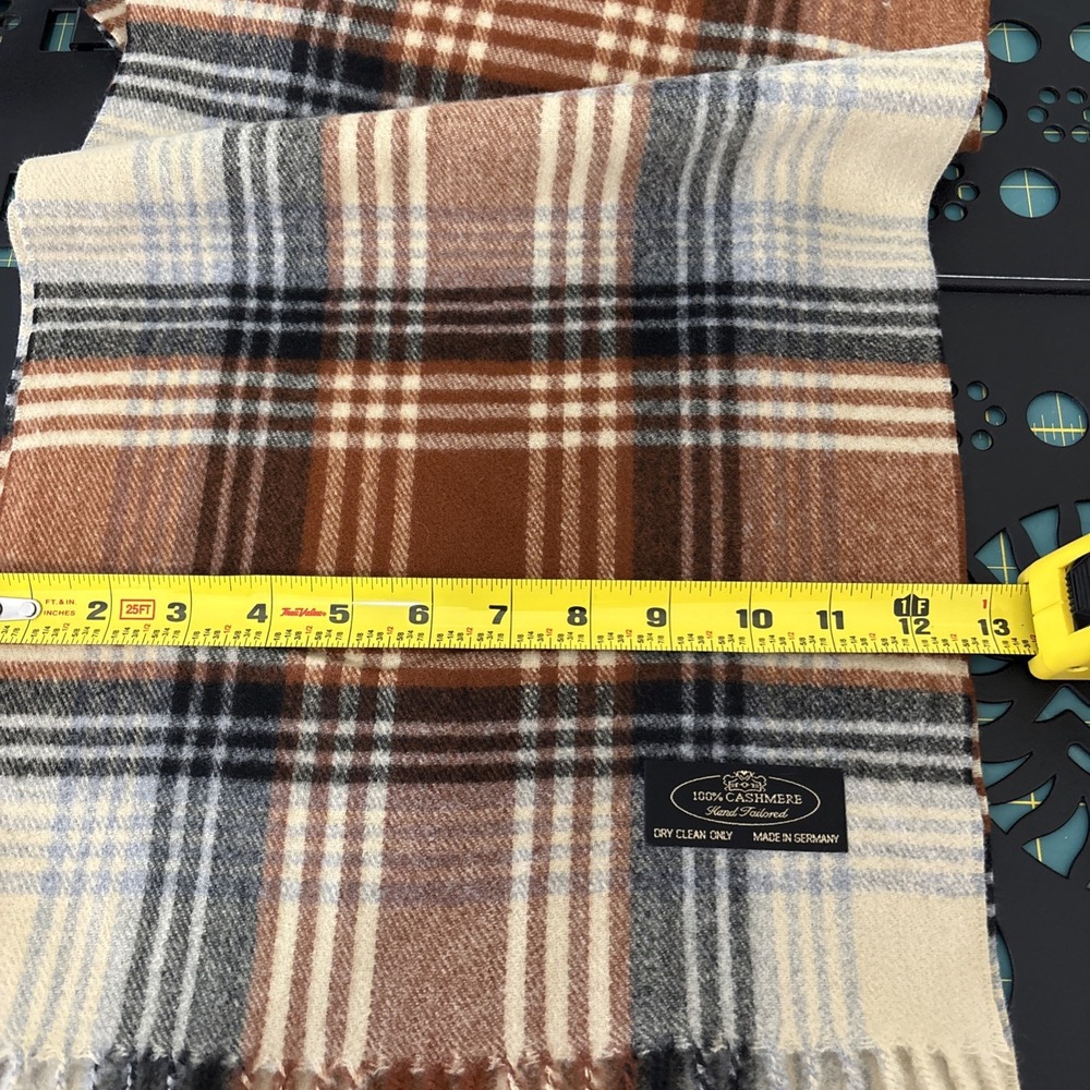 VTG Plaid Neck Scarf 100% Cashmere Hand Tailored Made in Germany - Picture 9 of 10
